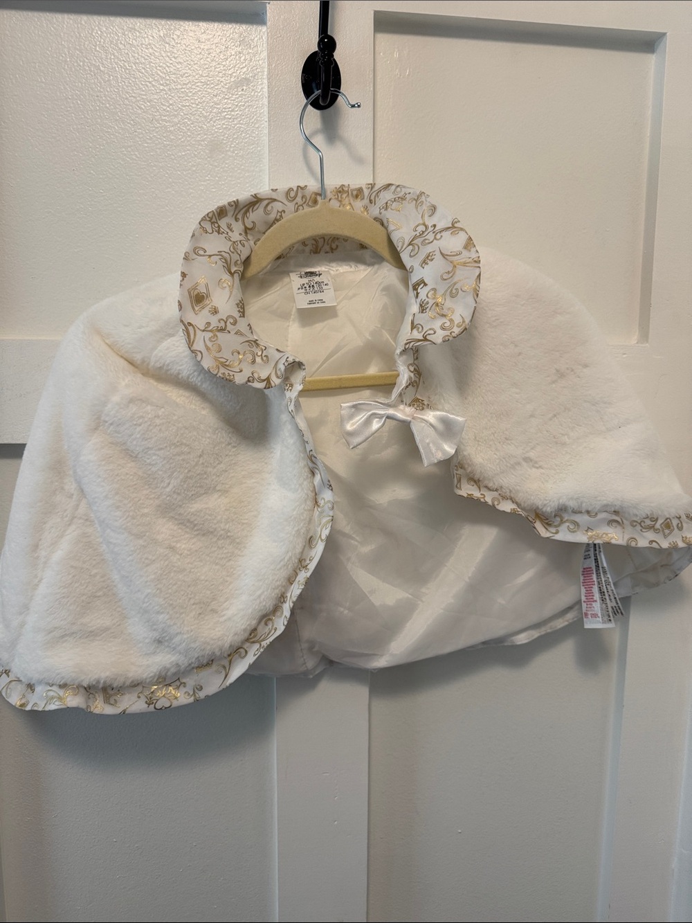 Disney Petticoat Girl's White Faux Fur Cape with Gold Trim - Charming Coat